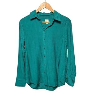A New Day long-sleeve button-down textured top green SMALL